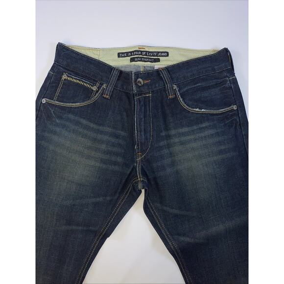 Levis Size 34 Slim Straight Fit Medium Wash Blue Denim Jeans Red Tab Flap Pocket - Picture 7 of 11